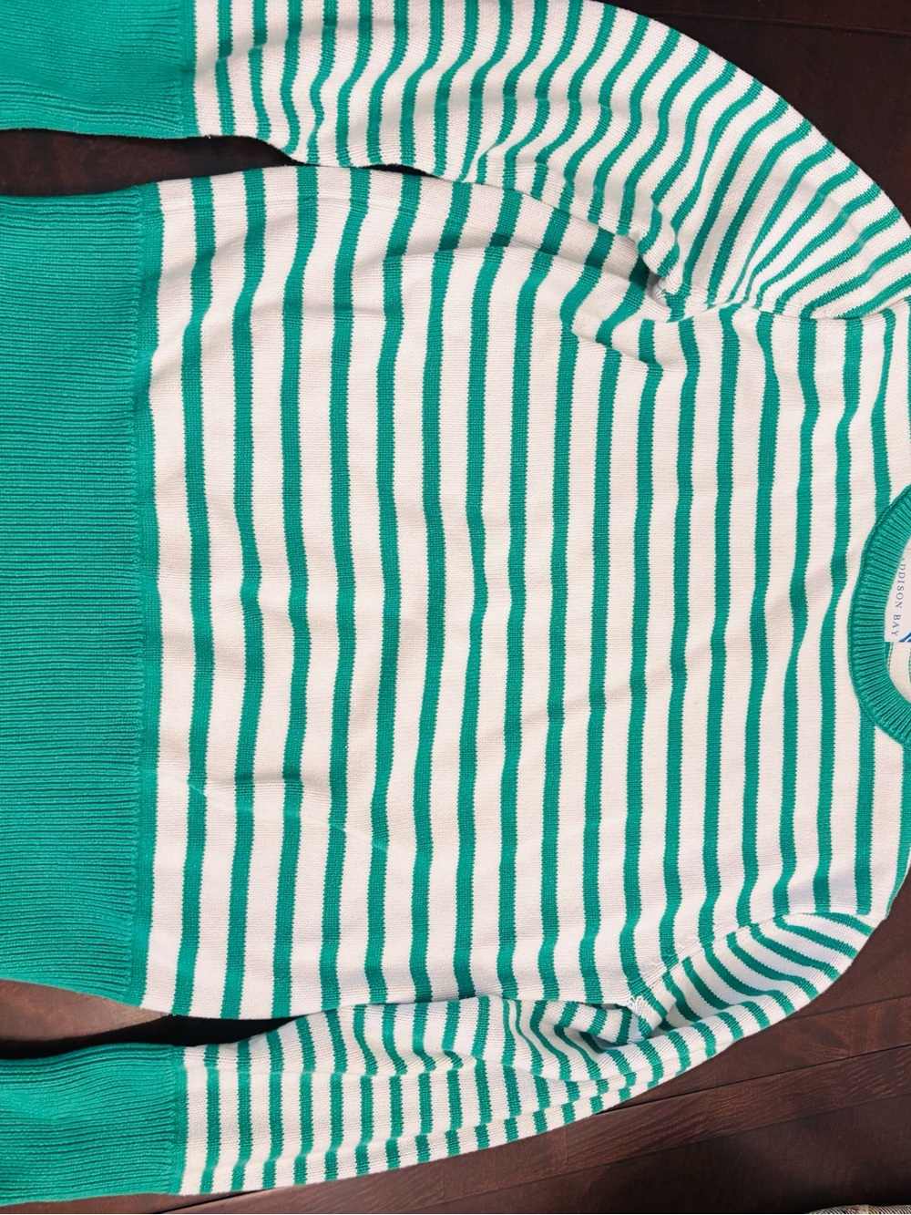 Addison Bay Green and White Striped Crewneck Sweater